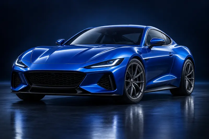 Illustration of a glossy cobalt-blue sports coupe