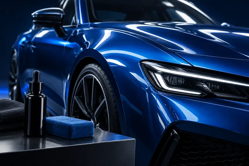 Illustration of a glossy blue finish and unbranded coating supplies